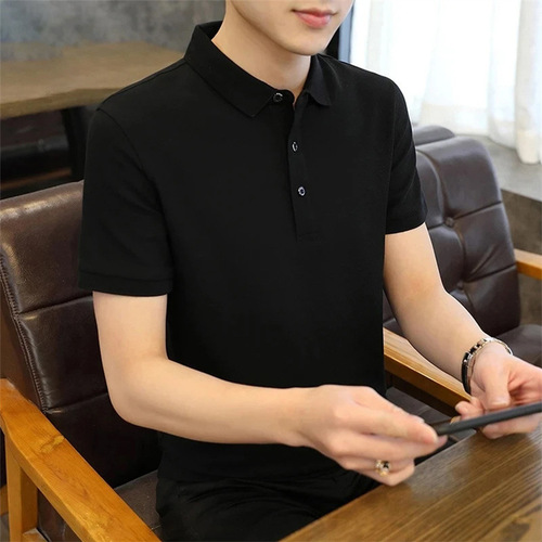 Men's Summer Short Sleeve T-Shirt Business High-end Luxurious Breathable Solid Color Thin Collared POLO Shirt Trendy