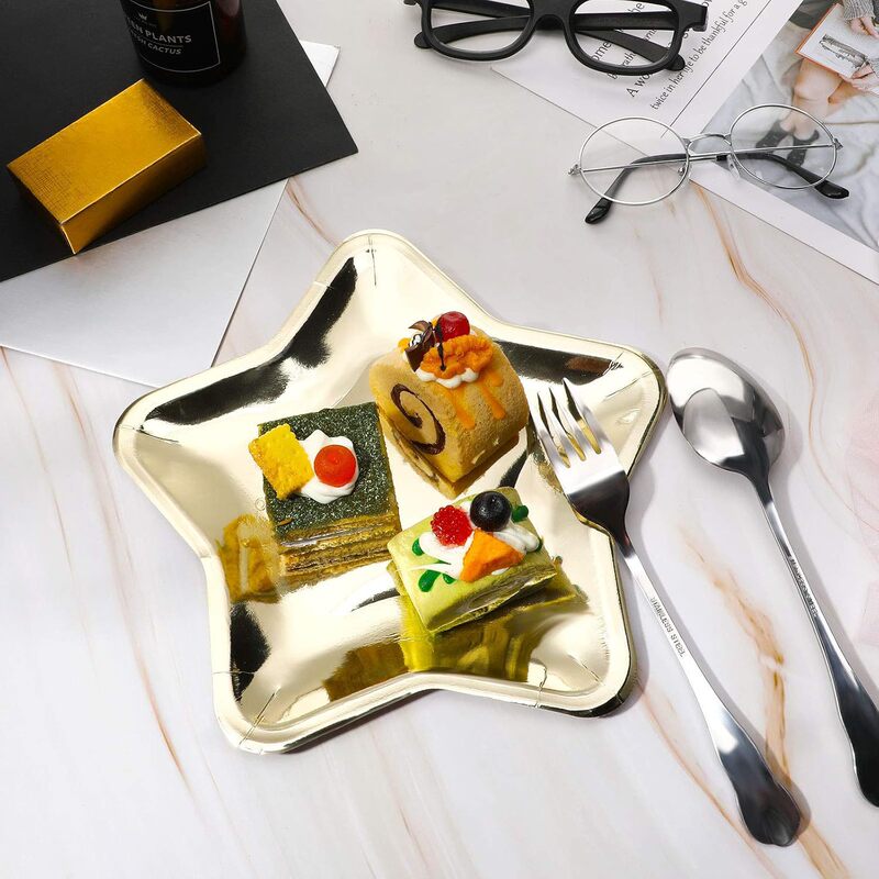 Cross-Border Best-Selling Golden Five-Pointed Star Paper Plates Christmas Party Decoration Supplies 7/ 9inch Shaped Star Paper Plates