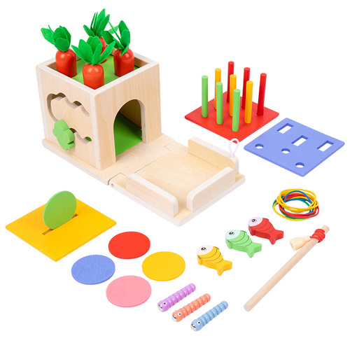 Montessori teaching aids six-in-one intelligence box for infants and young children early education wooden toys baby matching cognitive 1 puzzle 2 years old