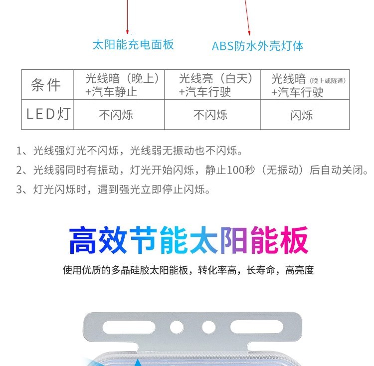 Car Solar Anti-Collision Warning Light LED Tail Light