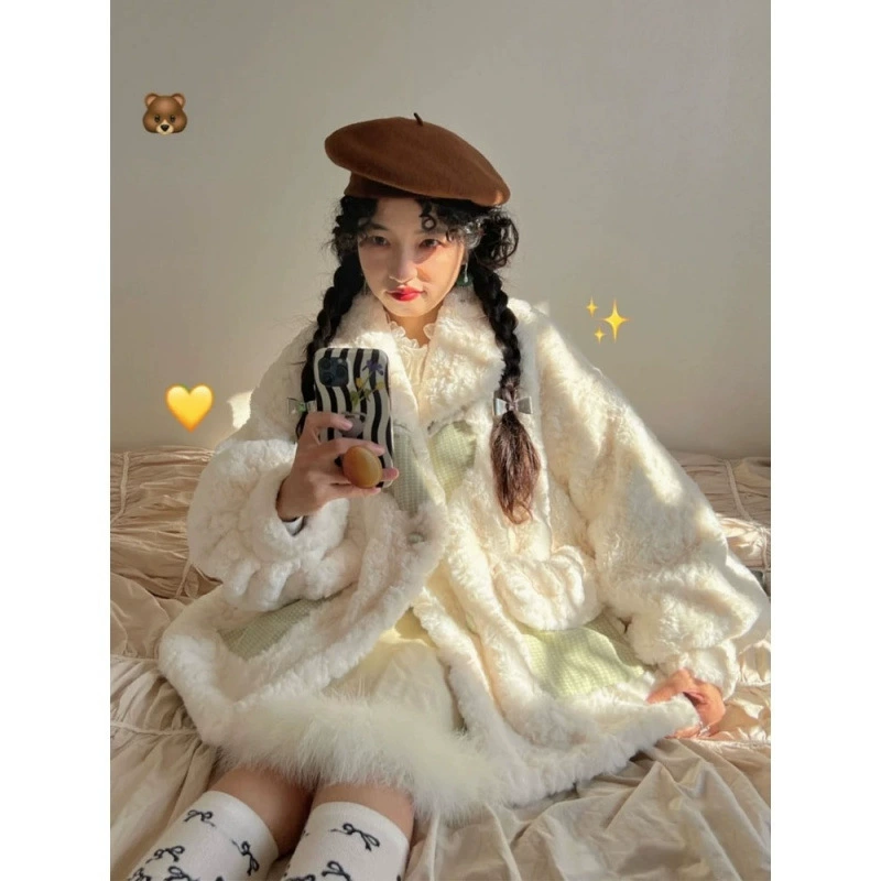 Теплая демисезонная куртка для начальной школы в Chanel стиле, оверсайз, белый faux мех, размеры S–2XL