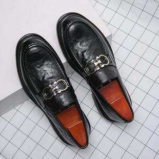 Cross-border New Solid Color Loafers Men's Fashion Business Casual Foot Round Toe Leather Shoes Korean Style Lazy Shoes