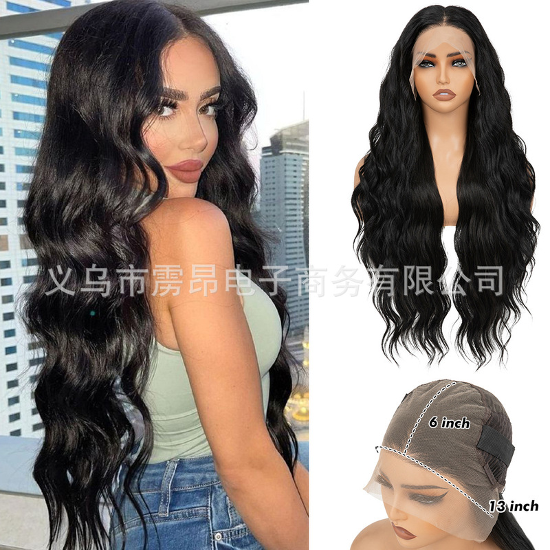 Cross-Border Front Lace Wig 13X6 Long Curly Black High-Temperature Japanese Silk Full Head Wig Futura Wigs