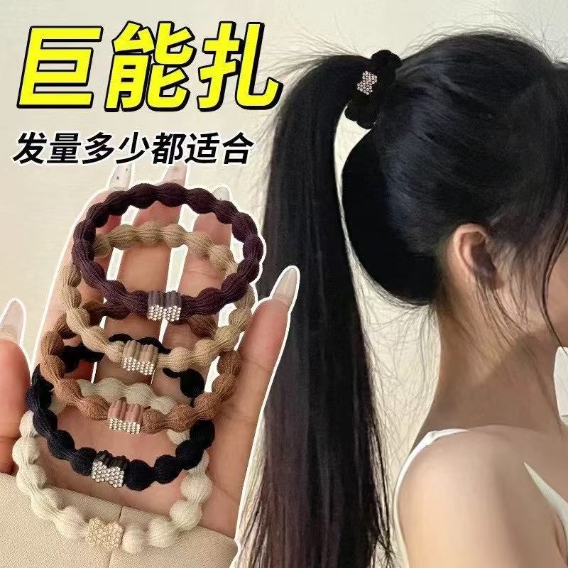 Simple basic thick hair rope high elastic non-slip head rope all-match basic rubber band sports black durable leather case for women