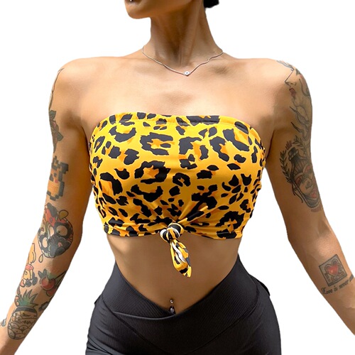 RGNANA leopard print sexy fitness bra underwear women's anti-slip strip sports yoga shock-proof gathered European and American cross-border
