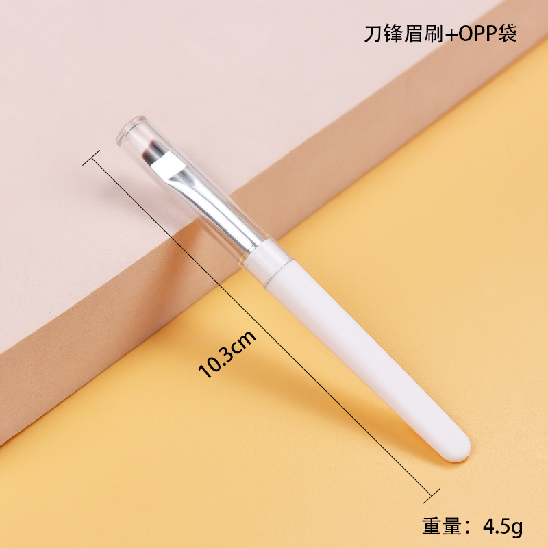 Traje de cepillo de maquillaje portátil blanco con cubierta de polvo transparente ultrafina cuchilla ángulo ceja cepillo delineador de ojos fino cepillo