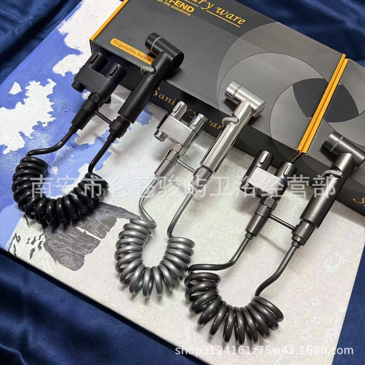 Stainless steel toilet accessory set wholesale, one-in-two-out angle valve, dual-control faucet, spray gun, copper triangle valve, dual switch