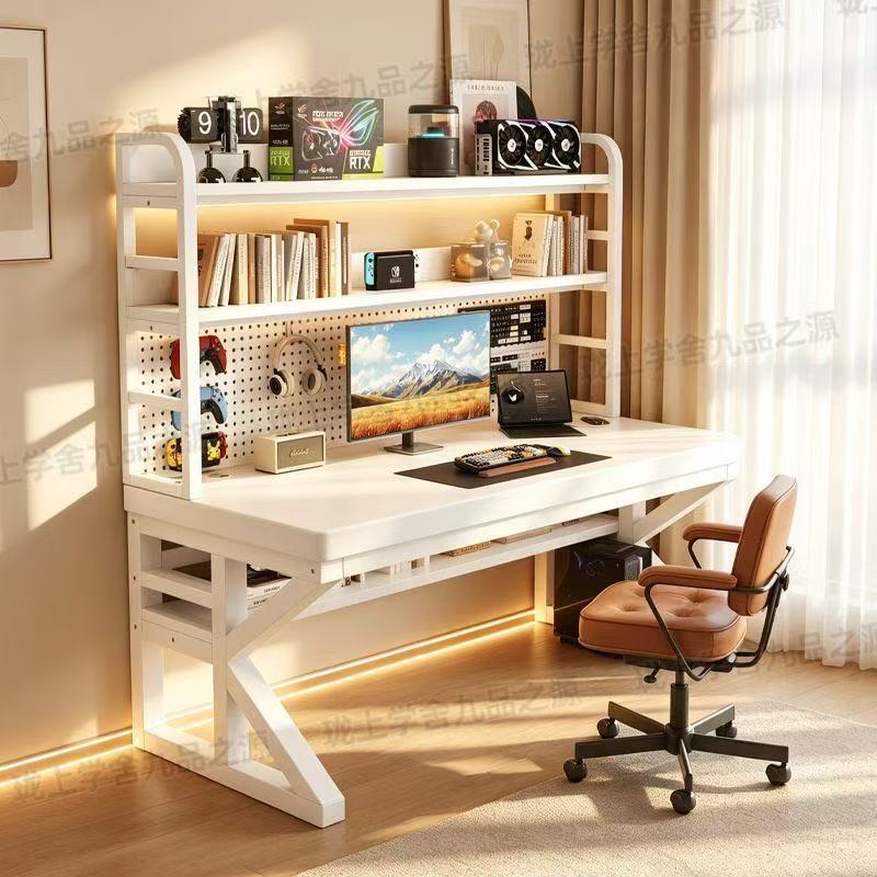 Desk with bookshelf integrated study and office desk, bedroom home-use gaming desk, simple desktop rectangular double-person computer desk Desk with bookshelf integrated study and office desk, bedroom home-use gaming desk, simple desktop rectangular double-person computer desk