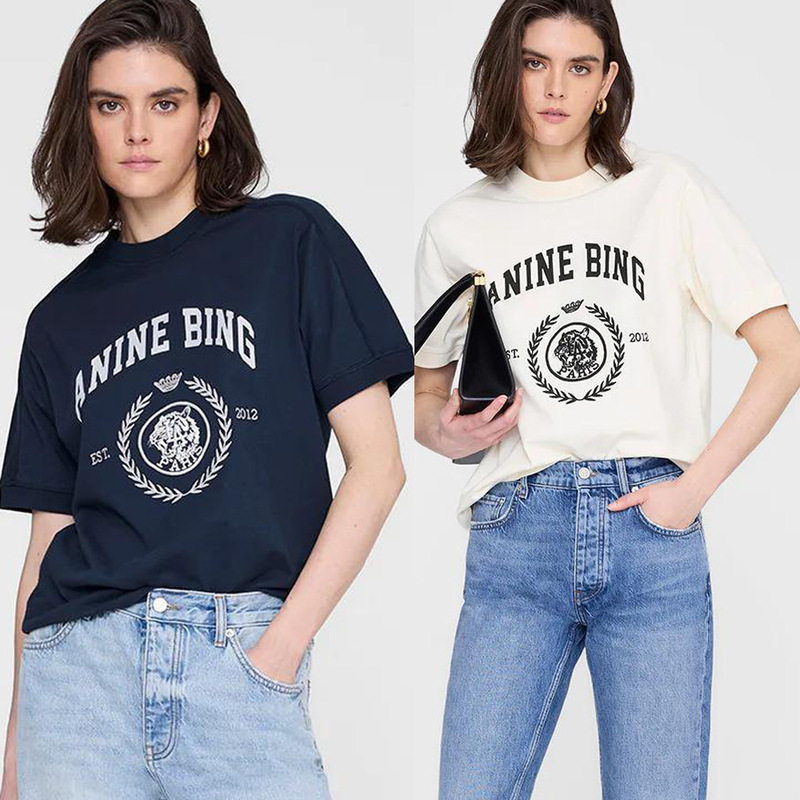 A204 Spring and Summer Short-Sleeved T-Shirt for Women, American-Style Loose Letter Print + Embroidered Top A204 Spring and Summer Short-Sleeved T-Shirt for Women, American-Style Loose Letter Print + Embroidered Top