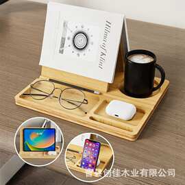 竹木三角形桌面手机日历支架眼镜耳机收纳架看书架桌面杂物置物架