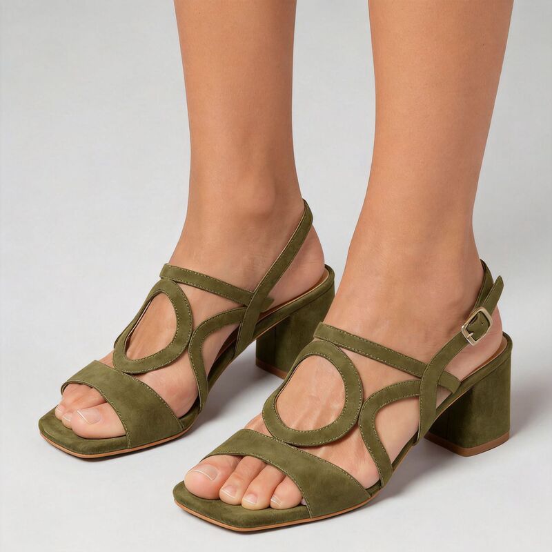 2025 Summer Amazon Export Model High-Heeled 40-43 Large Size Strappy Open-Toe Buckle Round-Toe Women's Sandals