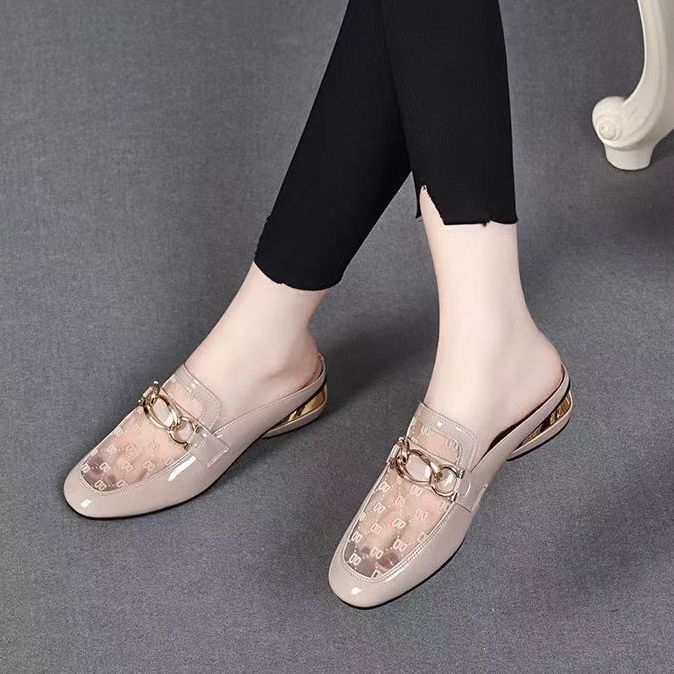 Red de malla plana, red de trawl frío, cabeza roja, zapatillas de mitad de zapatillas para mujeres verano 2023, nuevo verano, nuevos zapatos de mueller perezosos