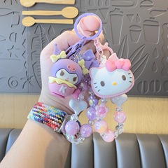 トレンディなキティちゃんキーホルダーDIYハートビーズデザートサンリオショートタイプ女の子用携帯電話飾りバッグチャーム