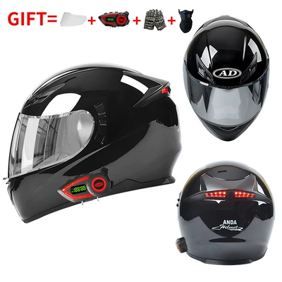 Motosiklet kaskı (dəbilqə) – Safe for Men and Women - bluetooth-model-glossy-black-silver-plated-mirror-high-definition-mirror-m55-56-head-circumference