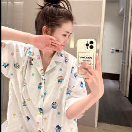 日系可爱卡通小新睡衣女套装春夏新款短袖长裤可外穿家居服跨境潮