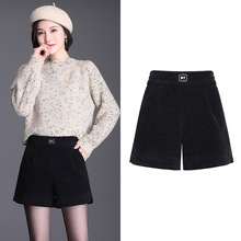 供应跨境货源灯芯绒短裤女秋冬高腰条绒雪尼尔显瘦阔腿A字靴裤子