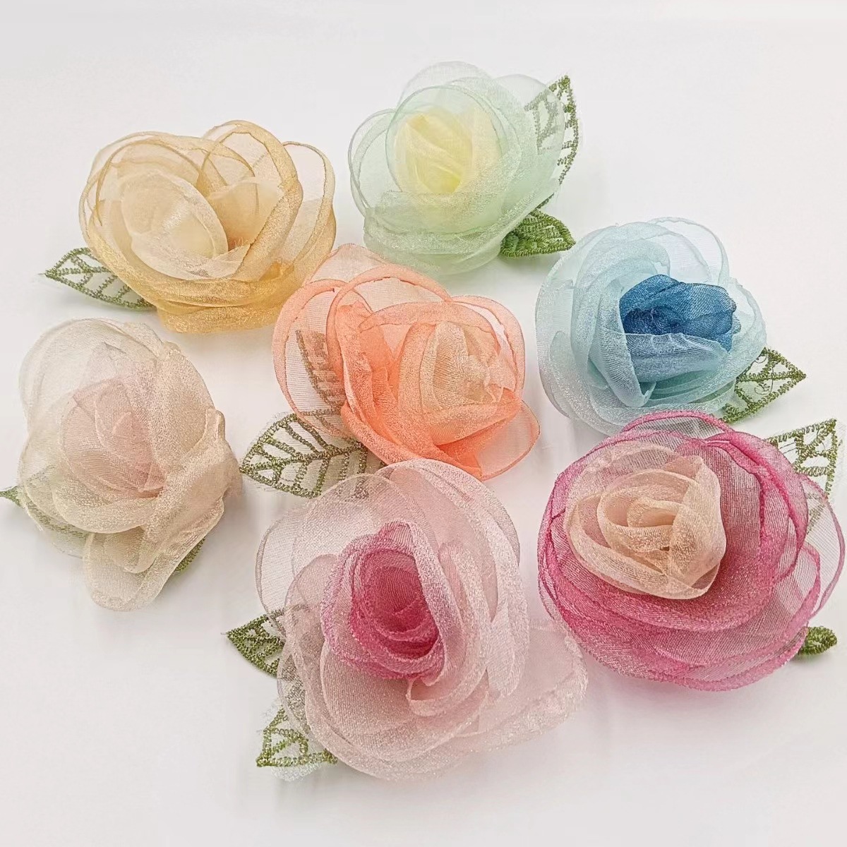 Factory direct handmade flowers organza camellia accessories diy hair accessories hair flower rose flowers