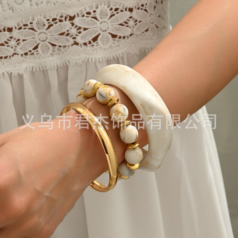 Cross-Border New Fashion Women's Beaded Set Resin Bracelet Bracelet Medieval Geometric Metal Bracelet Bracelet Wholesale Cross-Border New Fashion Women's Beaded Set Resin Bracelet Bracelet Medieval Geometric Metal Bracelet Bracelet Wholesale