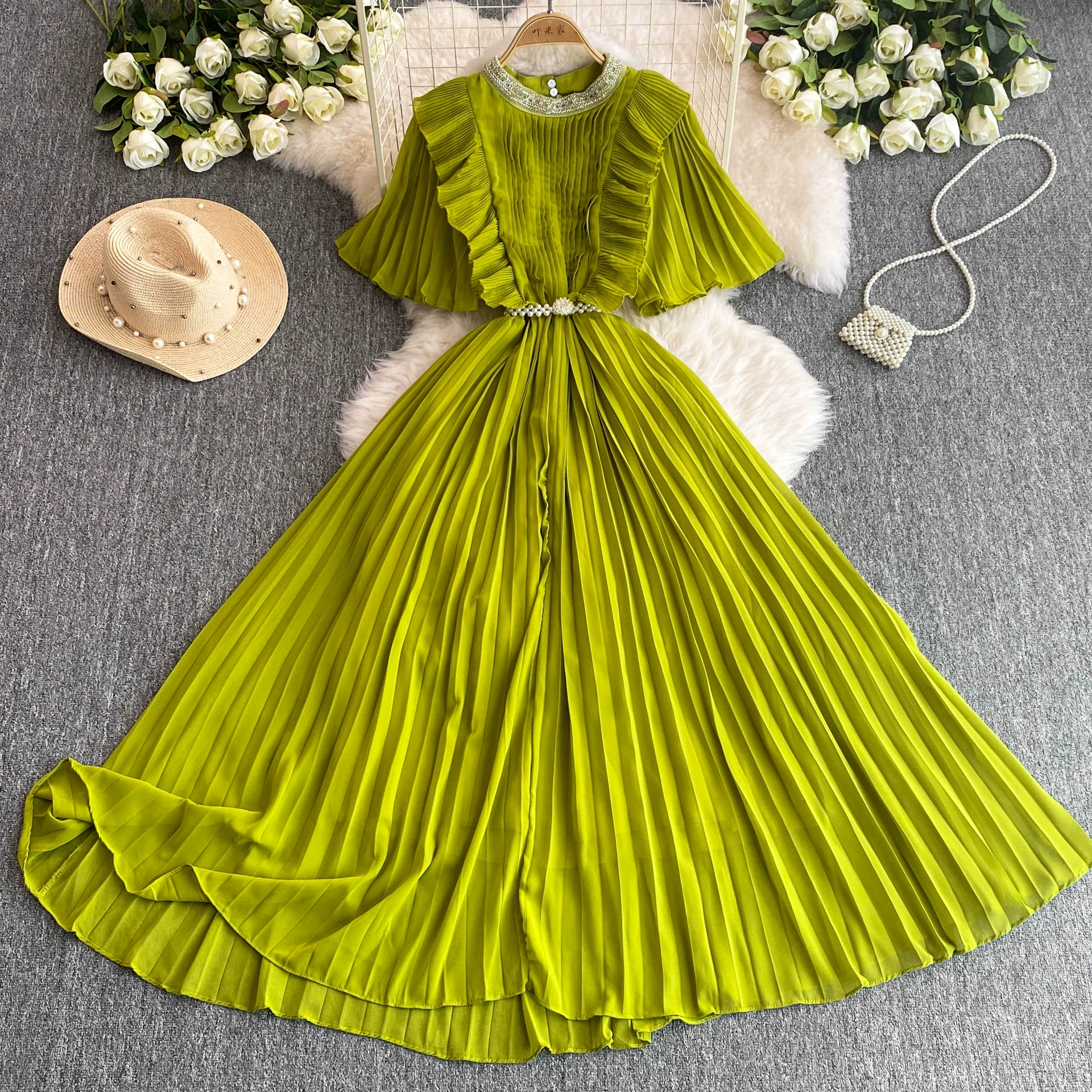 Летняя новая европейская и американская нишевые легкие и роскошные ретро элегантные плиссированные длинные юбки с тонкой талией