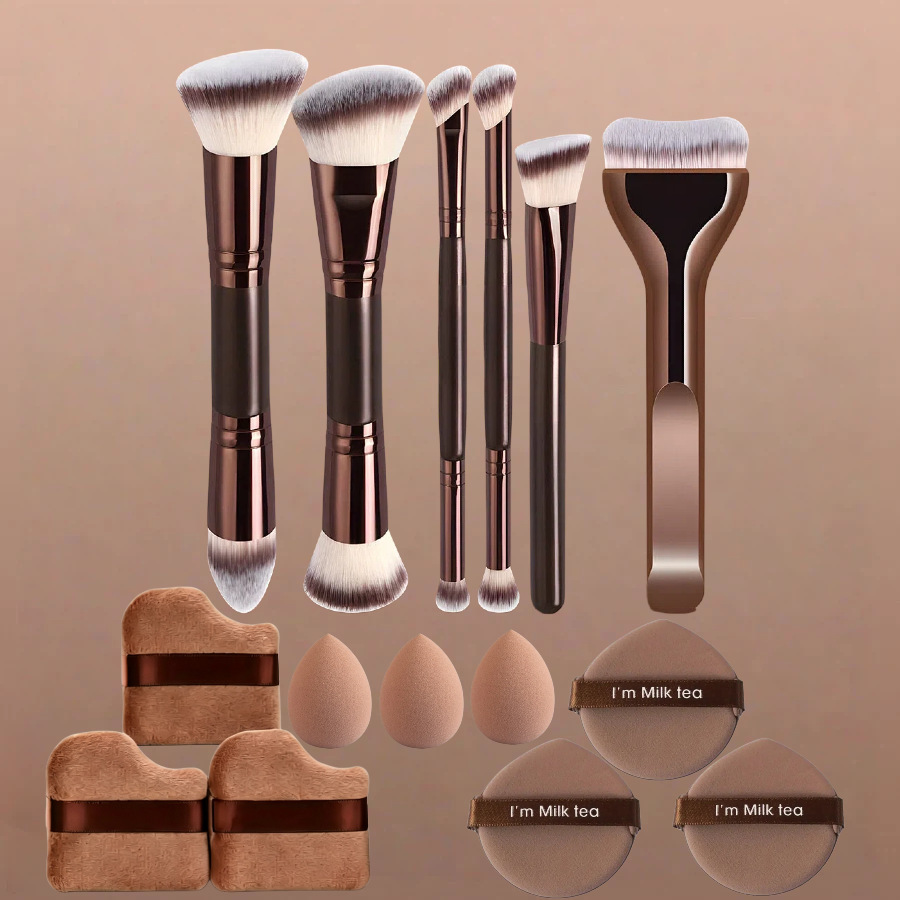 Juego de Brochas de Maquillaje de Doble Cabezal Plástico PS Maquillaje Facial para Maquillaje