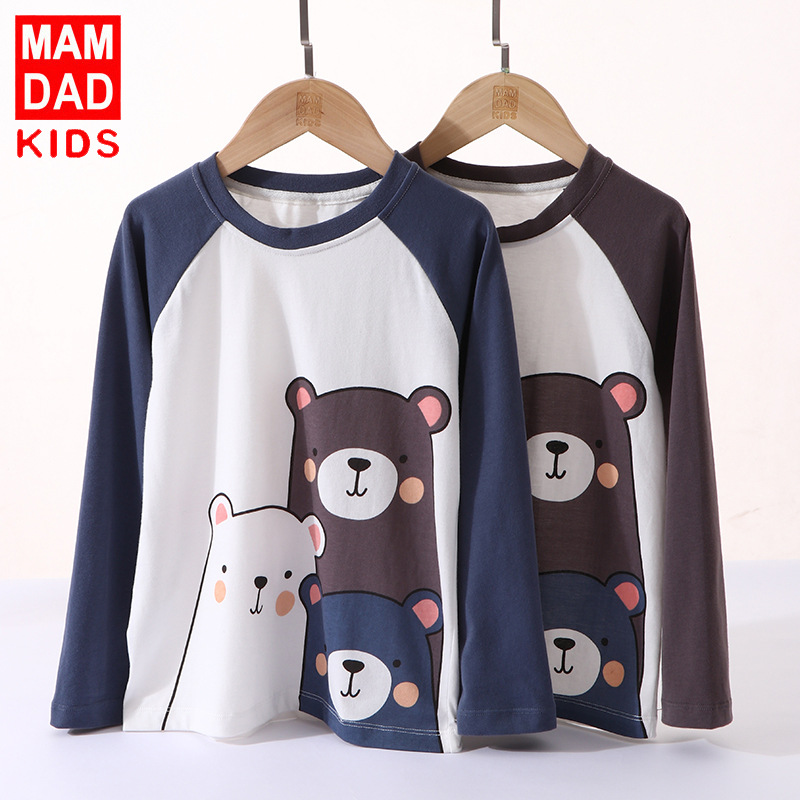 Boys' long-sleeved T-shirts, autumn base layer shirts, new style children's cotton tops, cartoon children's base layer shirts.