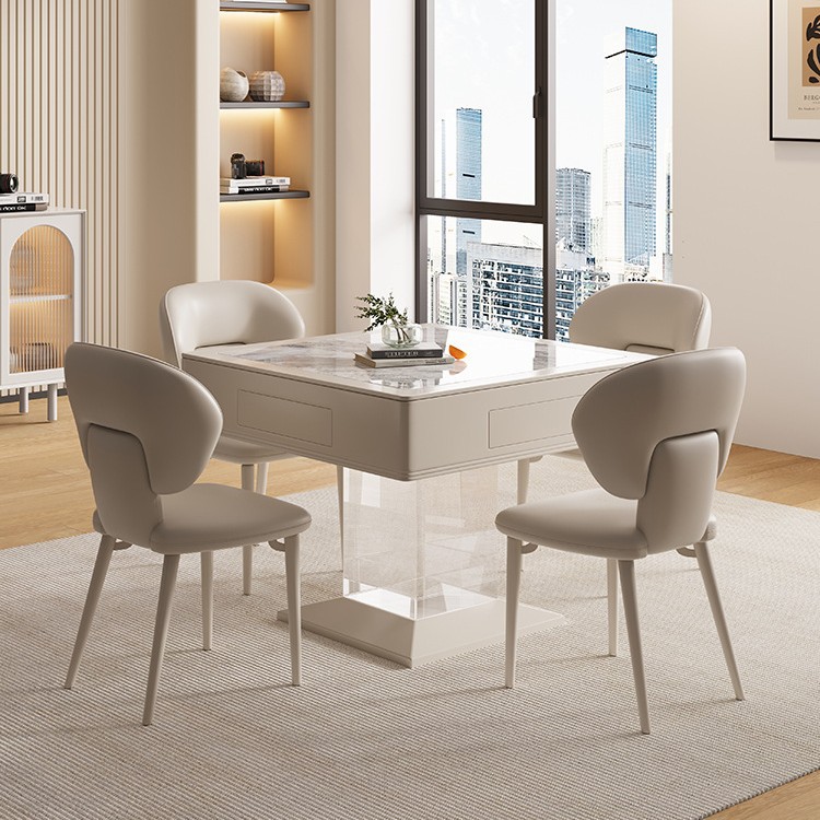 Mesa de mahjong completamente automática de suspensión acrílica, mesa de comedor, máquina de mahjong silenciosa doméstica simple de lujo ligero moderno de doble uso