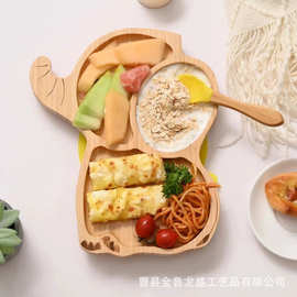 实木小象托盘创意卡通儿童辅食餐盘家用水果点心熟食盘分格竹制盘