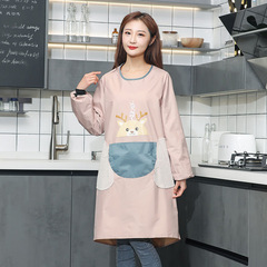 圍裙家用廚房長袖女防水防油可擦手2021新款網紅印製男工作服罩衣