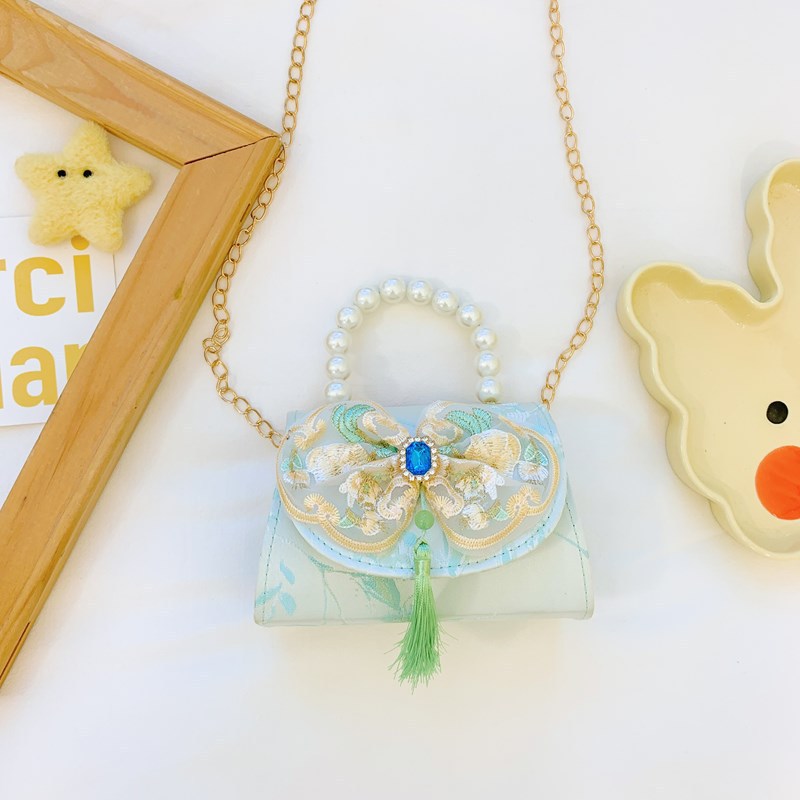 Hermoso bolso de arco de perla para niños nuevo estilo antiguo bolso de borda estilo chino colorido bolso de hombro con diamantes