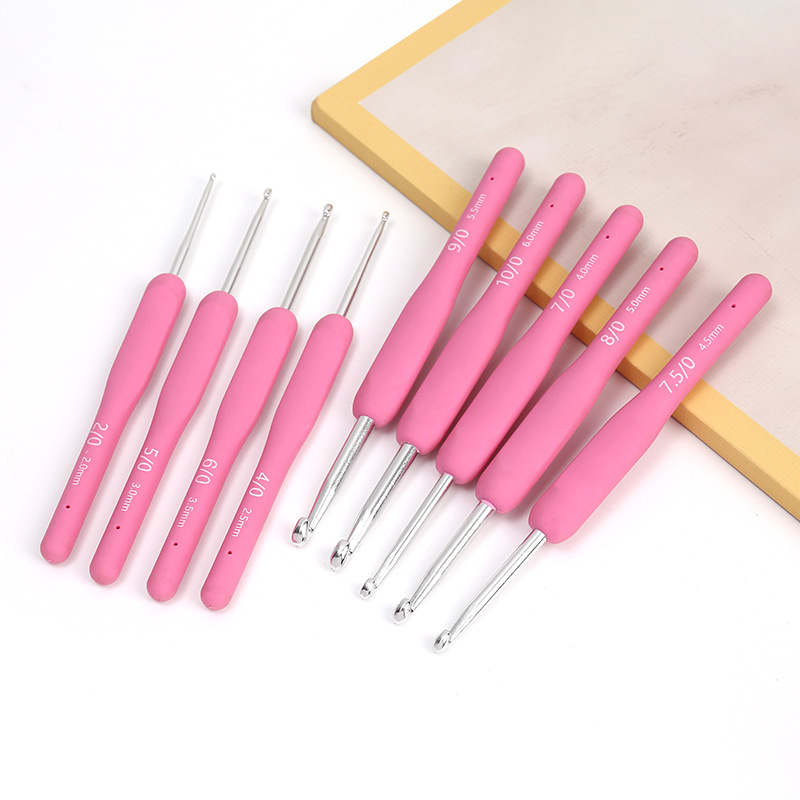 厂家粉色软柄钩针毛线编织钩针单头实心TPR钩针毛线帽子玩偶勾针