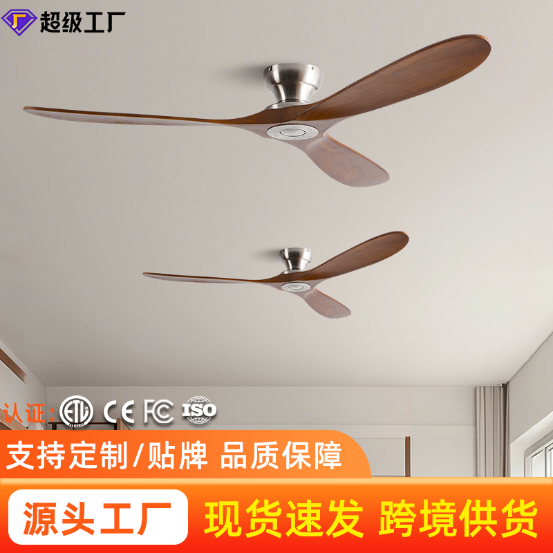 Ceiling Fan with Strong Wind, Solid Wood Ceiling Electric Fan, Retro Household Silent Variable Frequency 110V Living Room and Restaurant Lightless Ceiling Fan