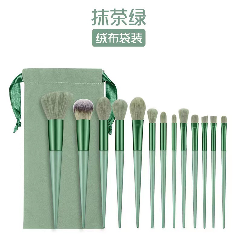 13 Makeup Brushes Four Seasons Green Soft Bristles Makeup Brush Set Brush Scattered Paint Eye Shadow Brush Set