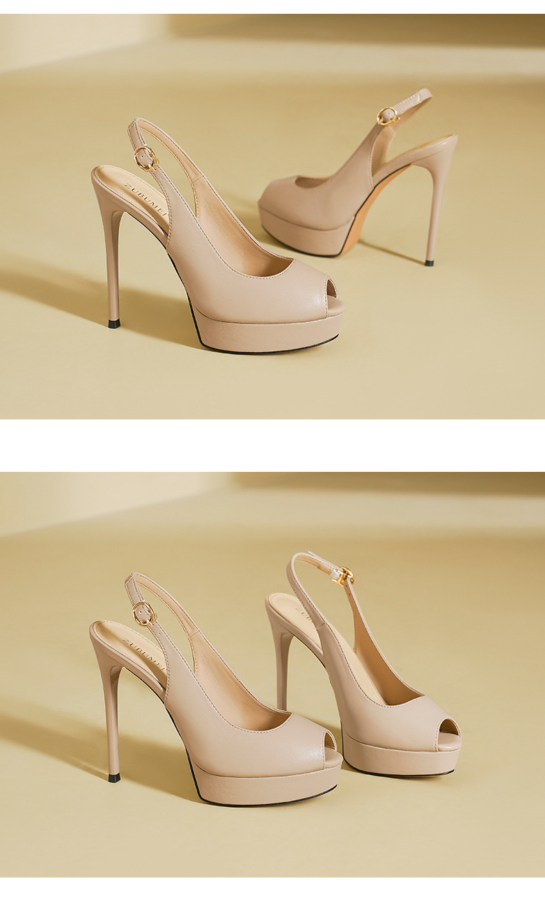 Sandal cao gót nữ mũi nhọn hở mũi, gót siêu cao, đế chống thấm nước — Màu đen chi tiết 10