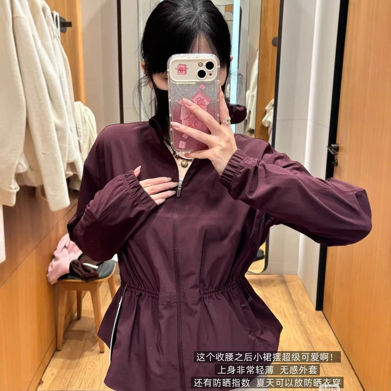 25 years spring and summer new ultra-fine nylon short stand-up collar waist slimming sports jacket sunscreen coat women