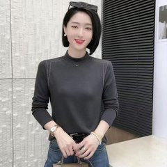 一件代发直播爆款2025秋季新款时尚纯色半高领洋气减龄长袖打底衫
