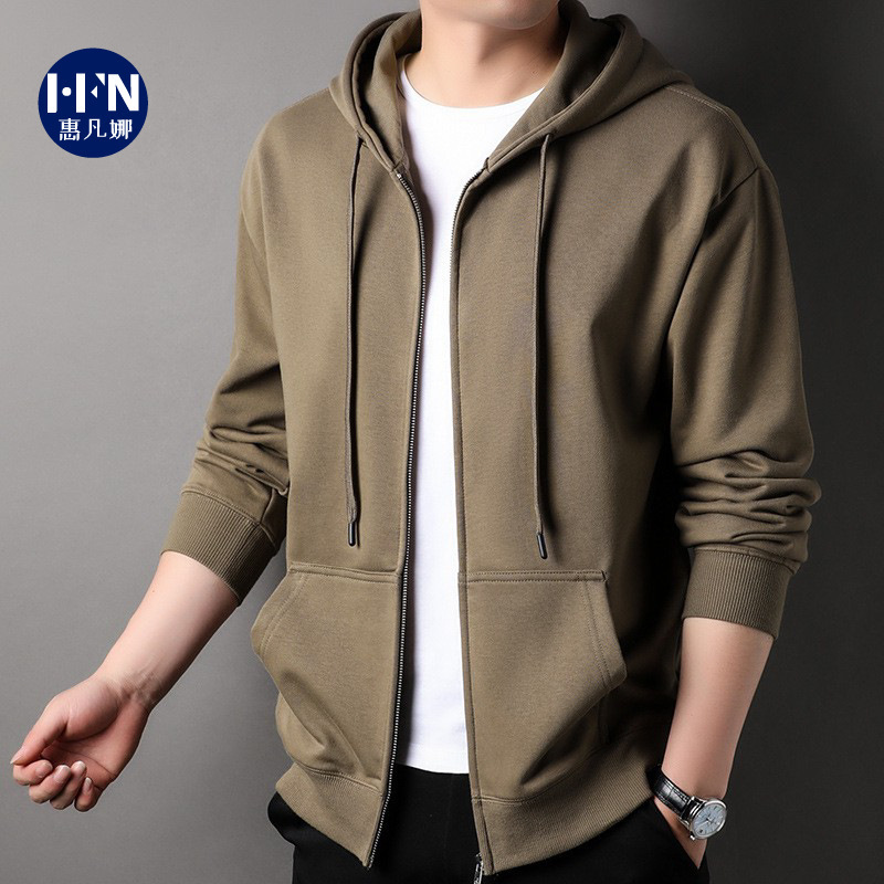 Autumn and Winter Oversized Terry Cardigan Hooded Sweatshirt for Men, Loose Zipper Long-Sleeve Jacket, Casual Heavyweight Jacket for Men in Autumn and Winter