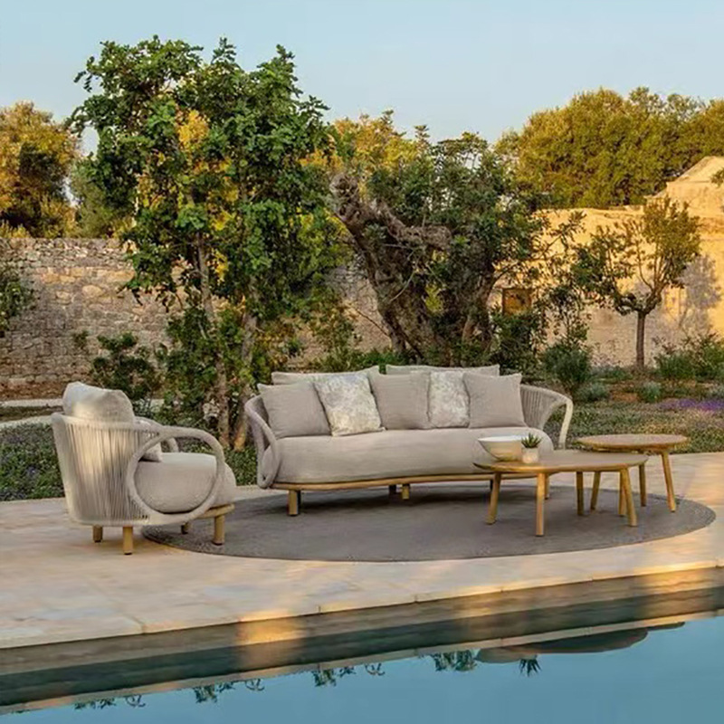 Outdoor Leisure Wicker Sofa Courtyard Balcony Garden Villa Teak Wicker Chair Set Outdoor Covered Hotel Furniture