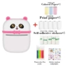 Pink Panda printer (comes with a roll of printer) + 5 rolls of printing paper + 5 rolls of stickers + 3 rolls of color + colored pens + stickers