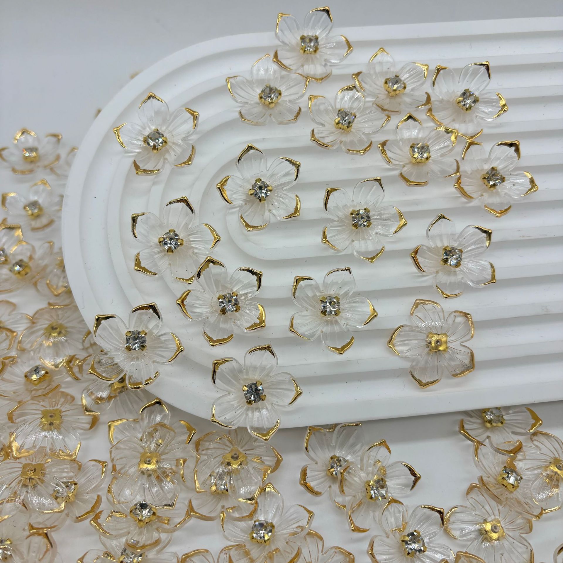 24mm金边镶钻五瓣花diy饰品配件发簪手工古风装饰材料批发