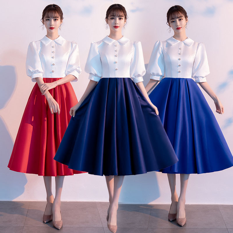 Choir Performance Costumes for Female Students, Poetry Recitation, Speech Performance Costumes, Stage Performance Costumes, Red Song Competition Host Dresses