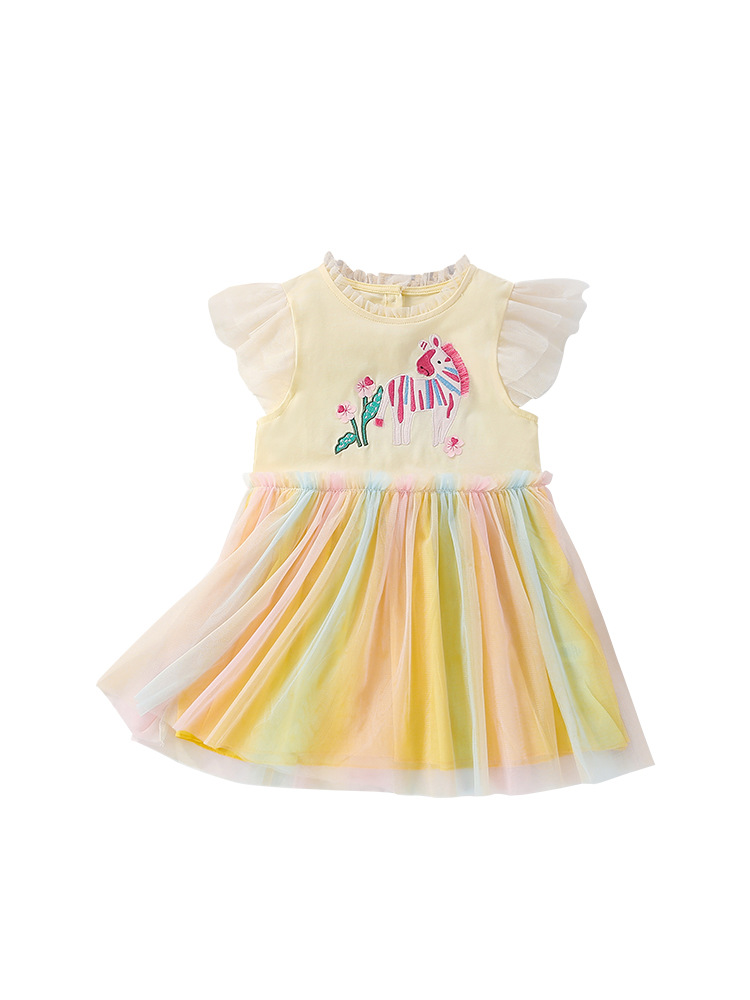 Vestido de princesa de niña malwee transfronterizo nuevo estilo de verano vestido de niños pequeños y medianos europeos y americanos con cuello redondo lindo estampado