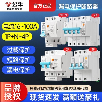 公牛空氣開關帶漏電保護器1p家用32a電閘40a小型63a斷路器2p空調