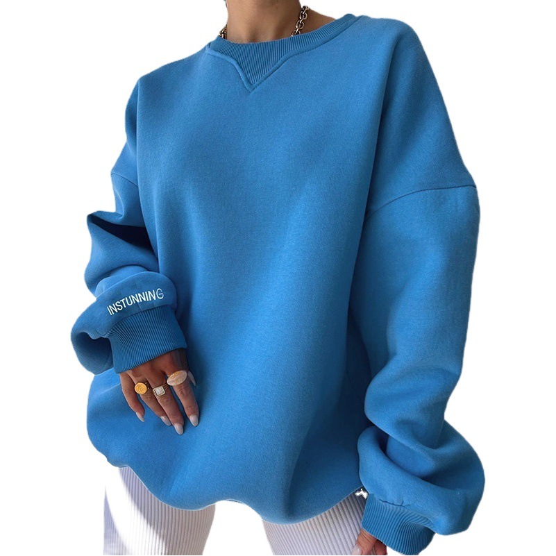 Nuevo punto cuello redondo suelta manga larga superior europea y americana primavera más tamaño de las mujeres moda casual suéter