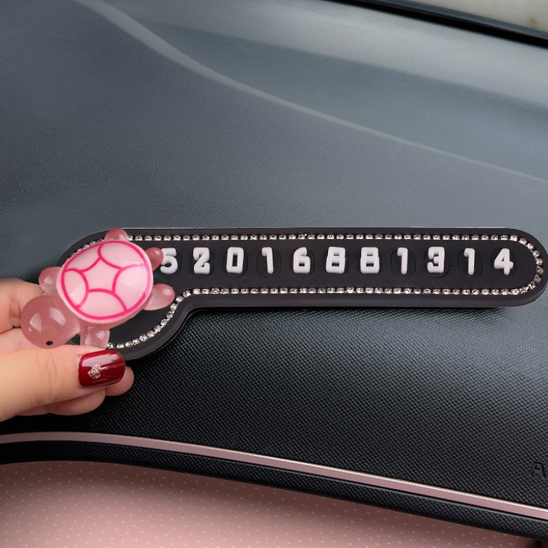 Tarjeta de estacionamiento temporal para automóvil, pequeña tortuga luminosa, teléfono móvil, número de teléfono, teléfono móvil, decoración