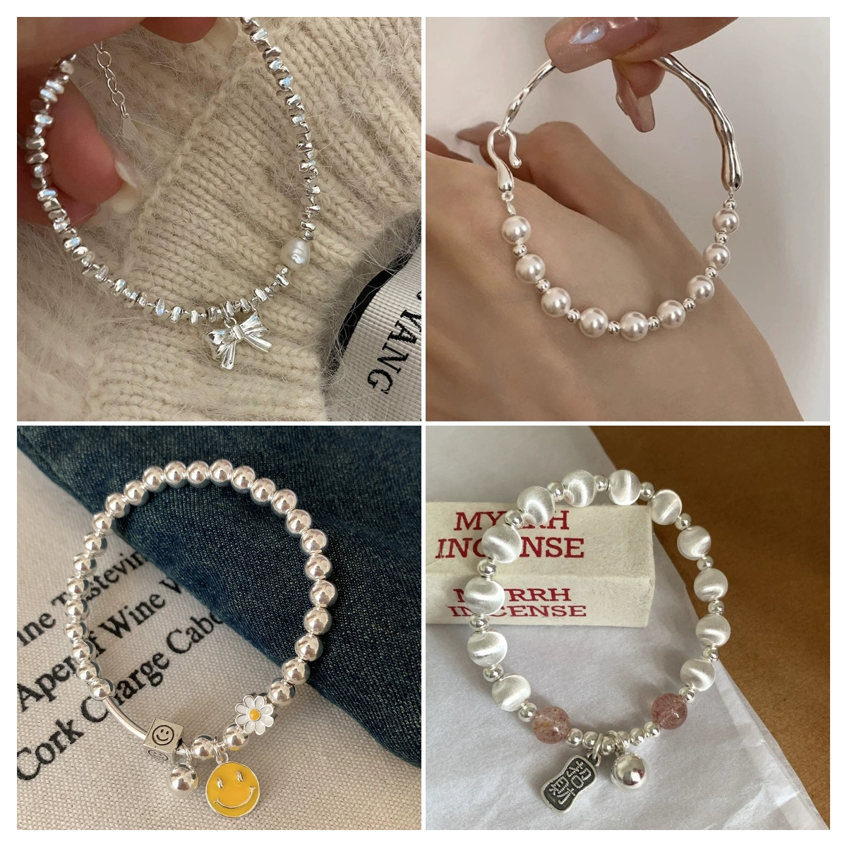 Silver 925 Pearl Bracelet, Minimal Beaded Design, Adjustable 12 cm