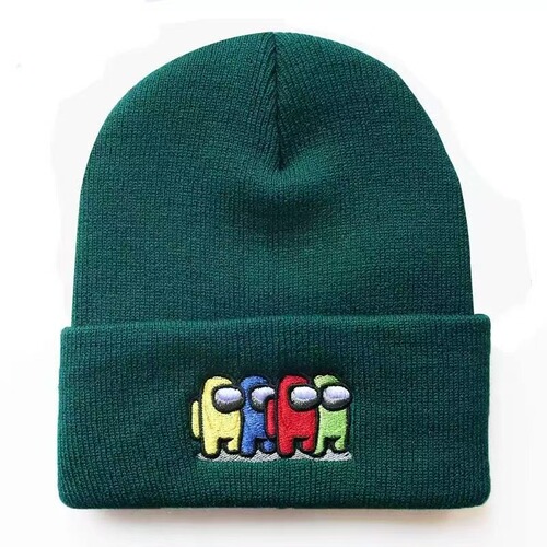 Among Us game cartoon-themed hat, autumn/winter warm knitted hat with rolled brim, solid-color new style knitted hat.