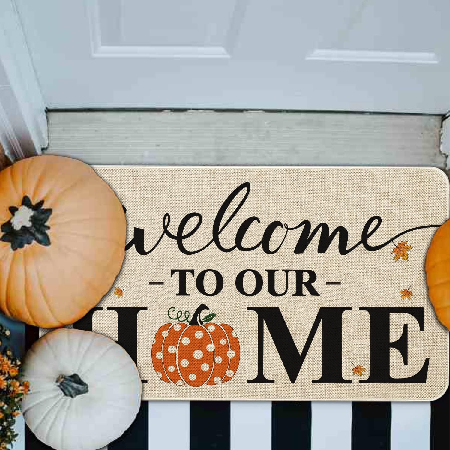 Halloween otoño calabaza alfombra de suelo en la puerta alfombra de lino alfombra de decoración textil al por mayor alfombra de pies