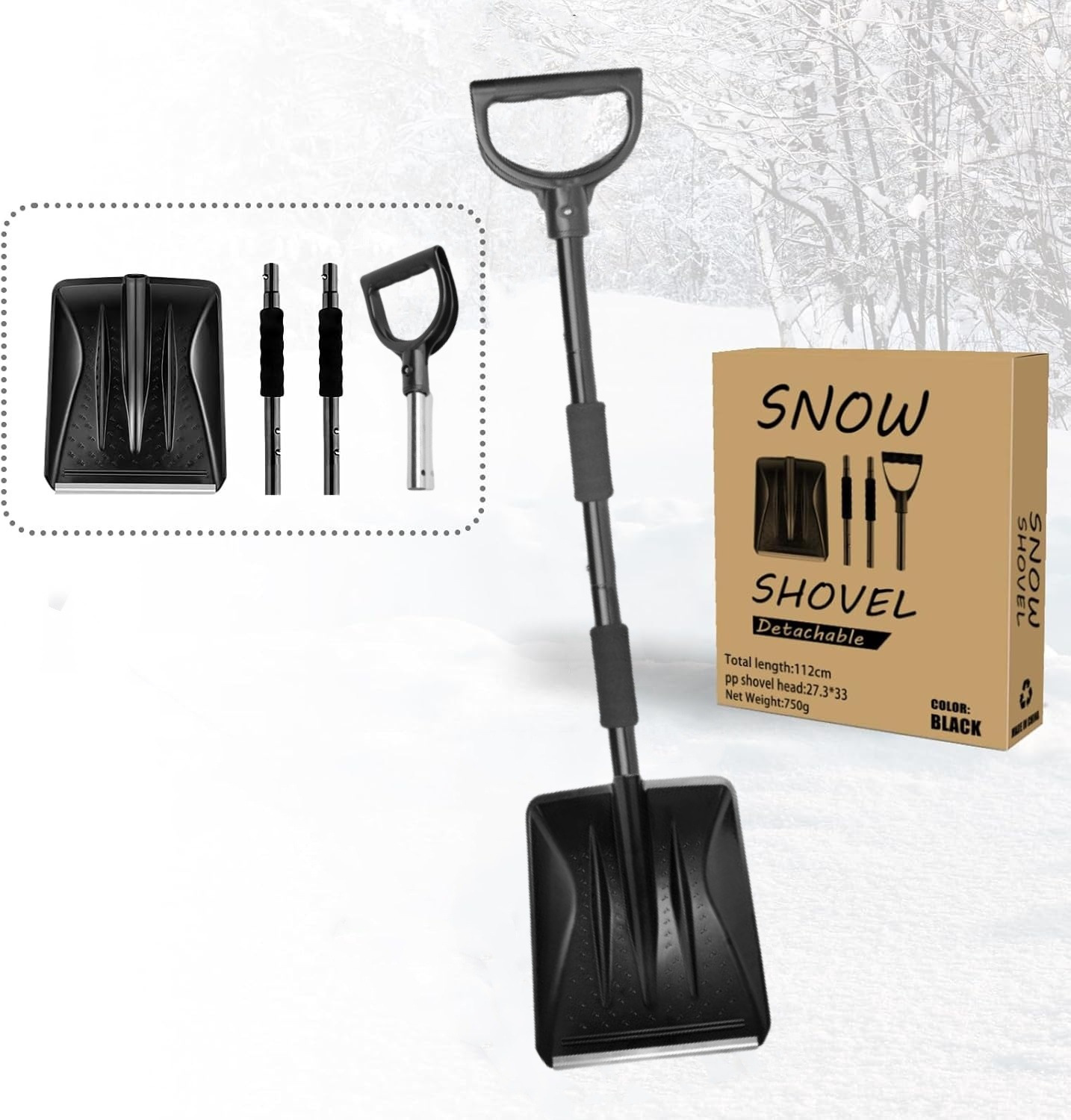 Retractable Detachable Snow – Qìchē Car cleaning tools - black-stainless-steel-single-shovel-double-sponge