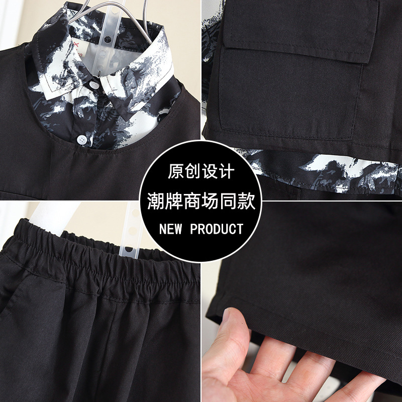 5820 Camisa de niño traje de tres piezas 2025 otoño nuevo traje de bebé para niños pequeños y medianos chaleco de estilo nacional ropa de moda