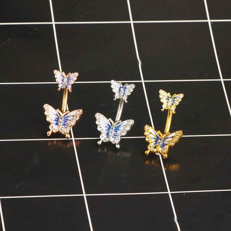 Butterfly Pearl Belly Ring 14G 316L Surgical Steel Navel Jewelry Dangle Silver detail image 8